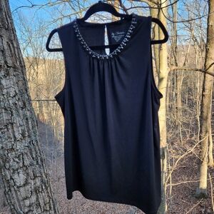 Catherine Malandrino Black Asymmetrical Embellished Tank Top